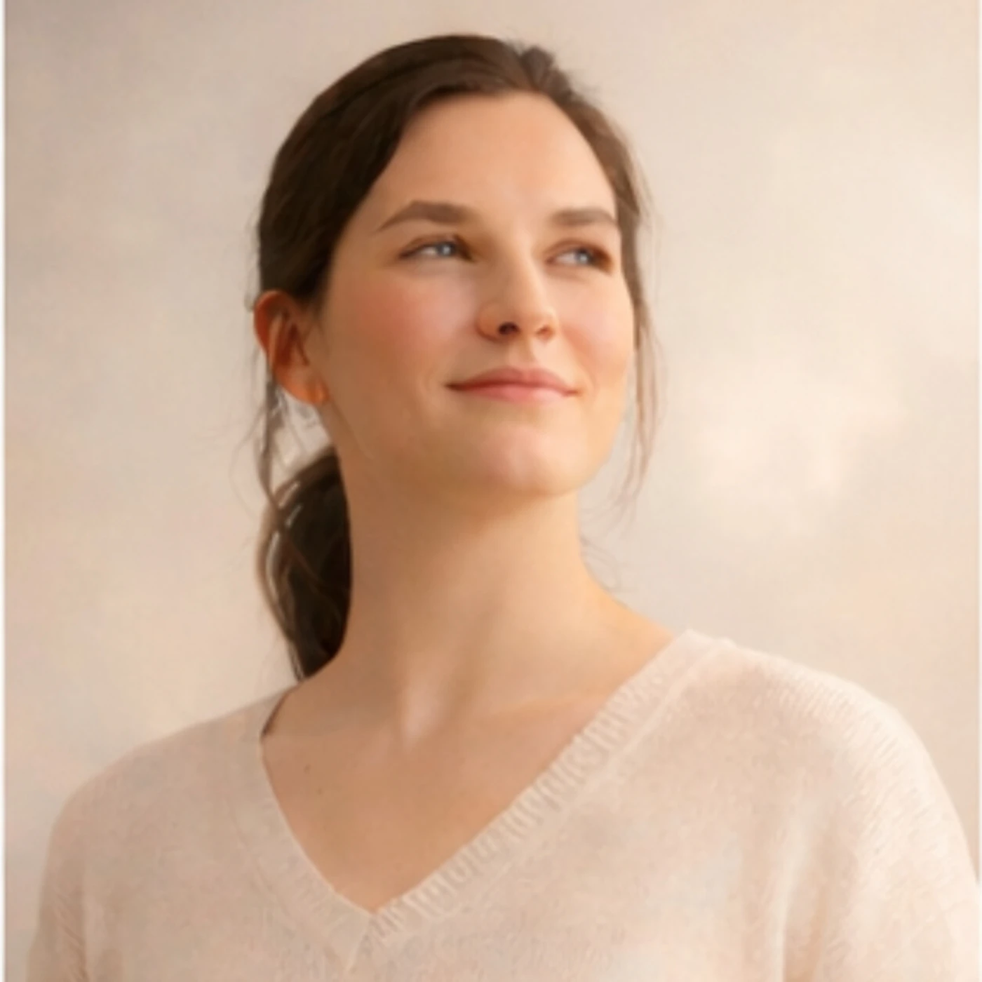 Femme regardant vers la lumière avec sérénité, symbole de confiance en soi et d’élan pour avancer à sa juste place